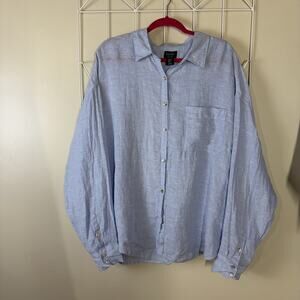 Nicole Miller Women Sz XL Button Up 100% Linen Classic Coastal Beach Relaxed